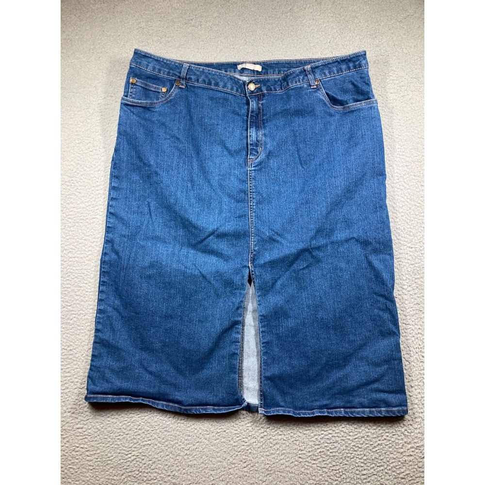 Woman Within Denimโ Skirt Women's 22W Petite Blue Front Slit Knee Length Stretch
